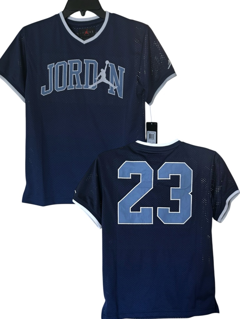 Jordan Kids Navy Blue Mesh Jersey Top - 23 Graphic Size Medium 10-12 yrs